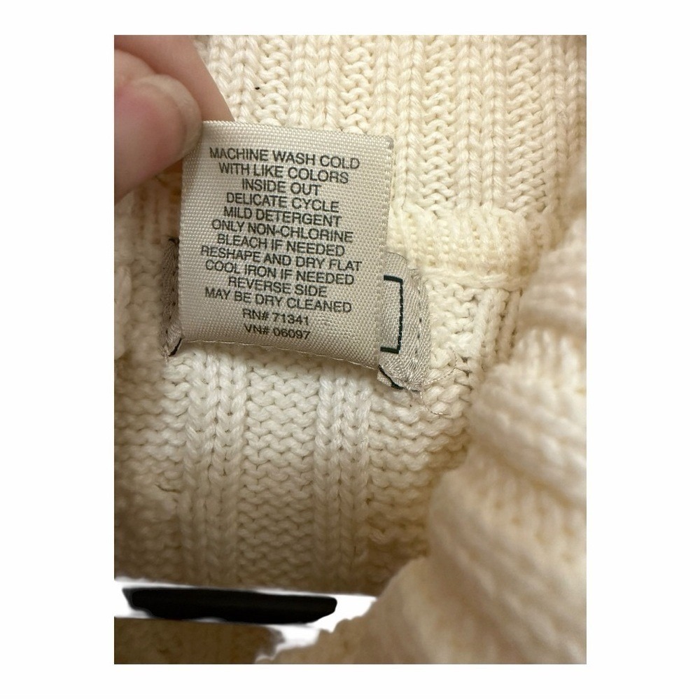 L.L. Bean Heritage Fisherman Sweater Cream Cable Knit Cotton Turtleneck Small - Picture 7 of 9